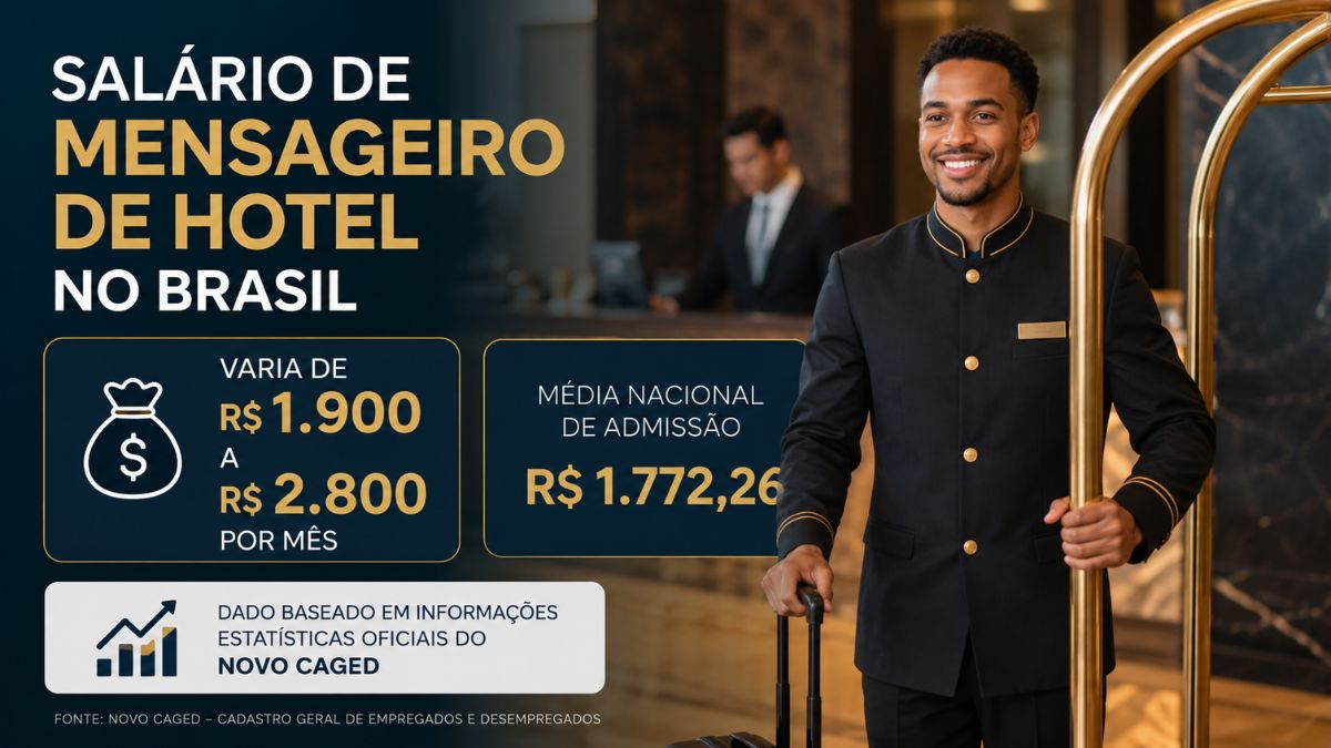 Infográfico sobre remuneração na hotelaria com dados estatísticos oficiais detalhando as médias nacionais e de admissão em cartazes explicativos.