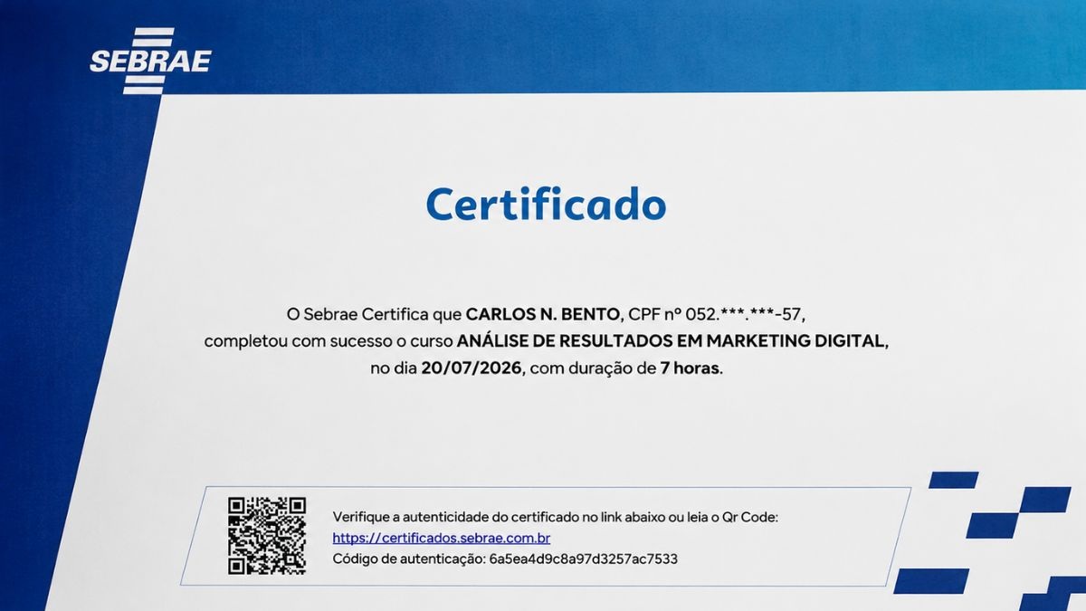 Carlos Jobs Conclui Especialização do Sebrae em Análise de Resultados no Marketing Digital