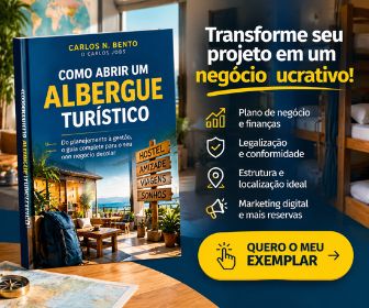 Manual prático Como abrir um albergue turístico de Carlos N. Bento e Carlos Jobs com diretrizes de gestão, finanças, regulamentação e marketing.