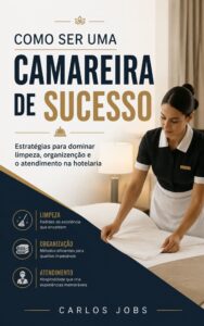 Capa do livro Como Ser uma Camareira de Sucesso, escrito por Carlos Jobs, ensinando técnicas de limpeza, organização e atendimento hoteleiro.