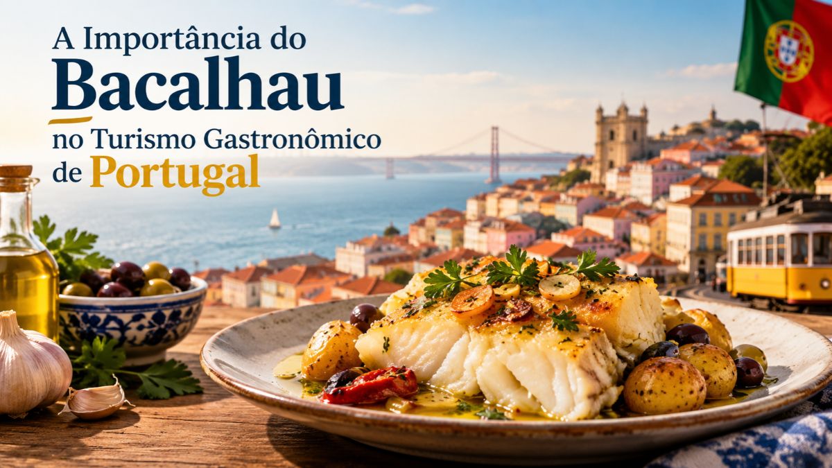 Prato tradicional de bacalhau assado com batatas azeite e azeitonas com vista para a cidade de Lisboa em Portugal.