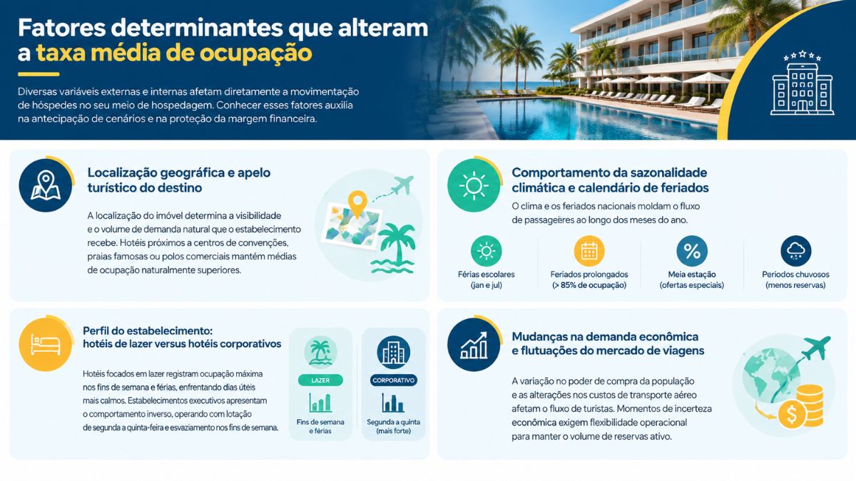 Infográfico detalhado apresentando a localização geográfica, o comportamento da sazonalidade, o perfil do estabelecimento e as mudanças na demanda econômica.